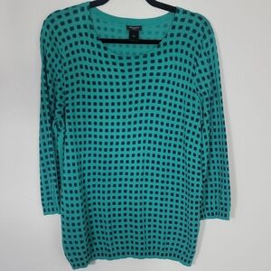 Ann Taylor Womens Floral Sweater Size XL Teal Blue Cotton